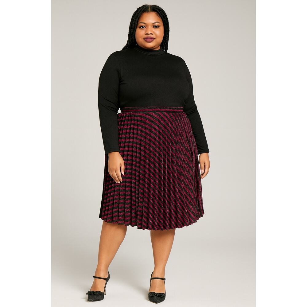 WHY Dress Pleated Metallic Stripe Skirt | XL‎ & XXL
